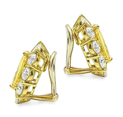 Estate GIA Certified 9.12ct Sapphire 4.60ct Diamond 18k Yellow Gold Earrings