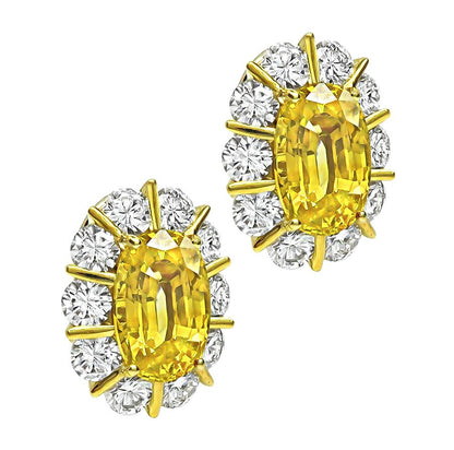 Estate GIA Certified 9.12ct Sapphire 4.60ct Diamond 18k Yellow Gold Earrings