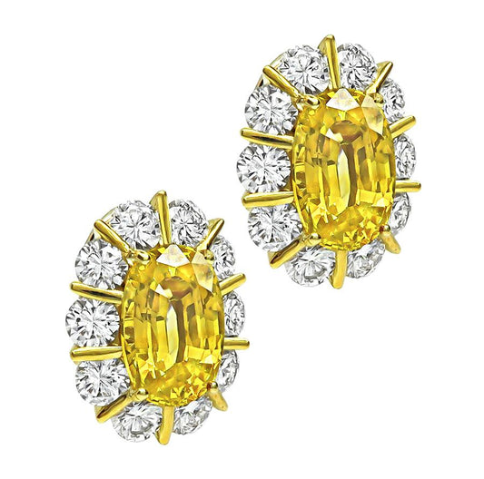 Estate GIA Certified 9.12ct Sapphire 4.60ct Diamond 18k Yellow Gold Earrings