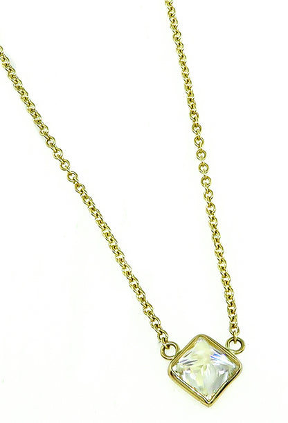 Estate GIA Certified 1.00ct Diamond Gold Solitaire Pendant Necklace