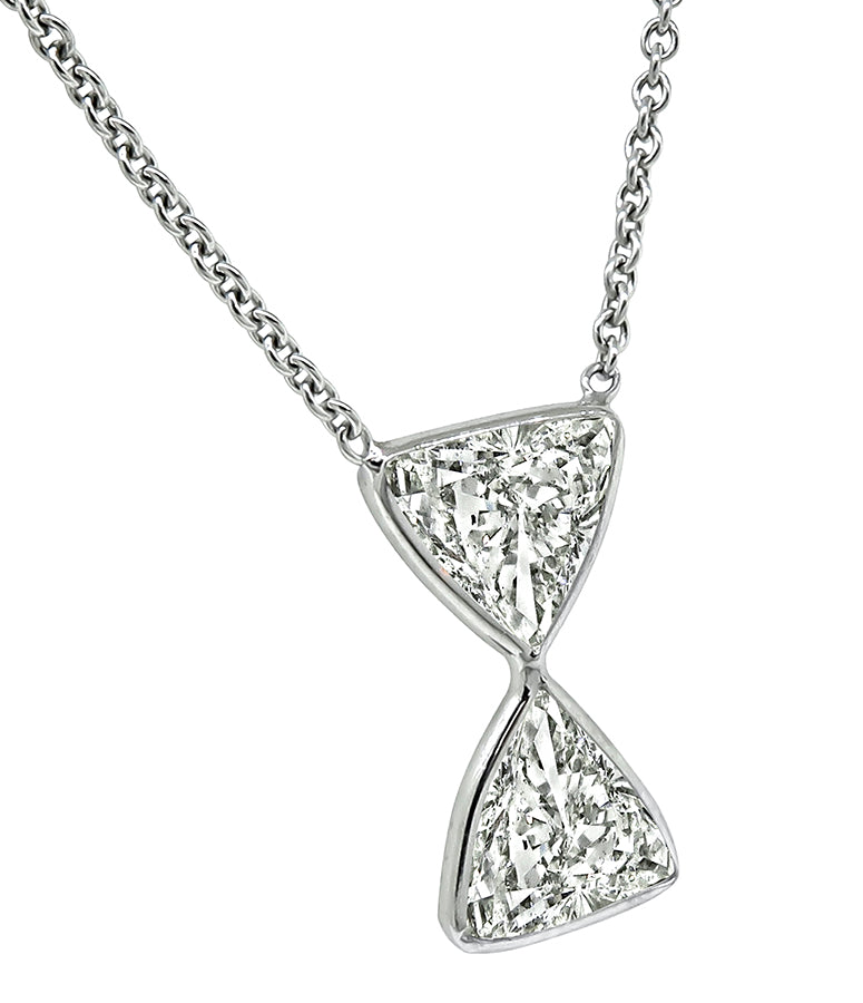 Estate GIA Certified 2.74ct Diamond Hour Glass Pendant Necklace