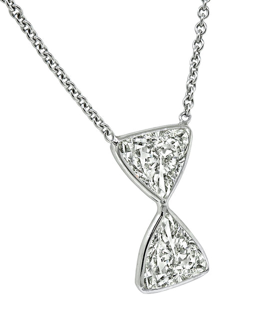 Estate GIA Certified 2.74ct Diamond Hour Glass Pendant Necklace