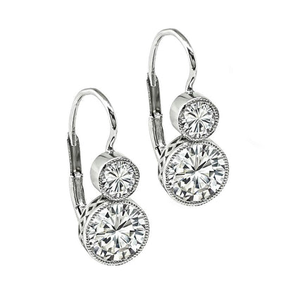 Estate GIA Certified 1.92cttw Diamond Platinum Earrings