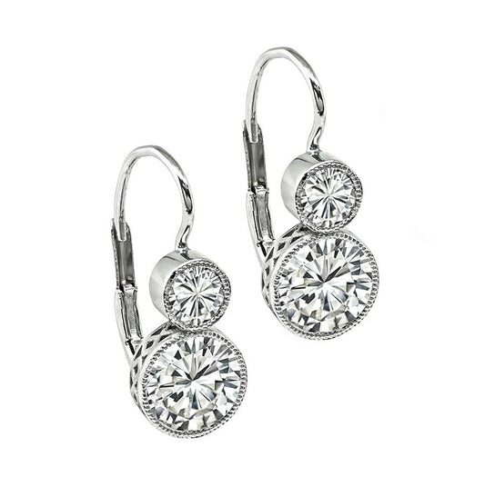 Estate GIA Certified 1.92cttw Diamond Platinum Earrings