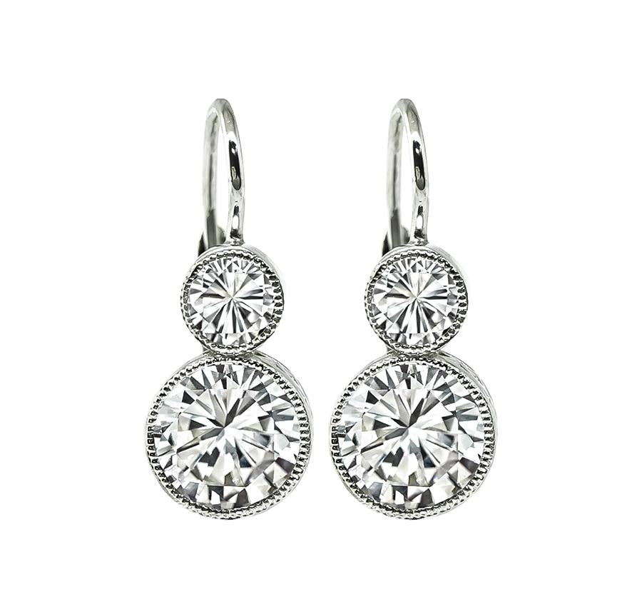 Estate GIA Certified 1.92cttw Diamond Platinum Earrings
