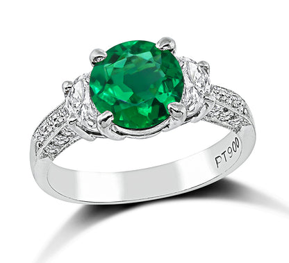 Estate JB Star GIA Certified 2.00ct Zambian Emerald Diamond Engagement Ring