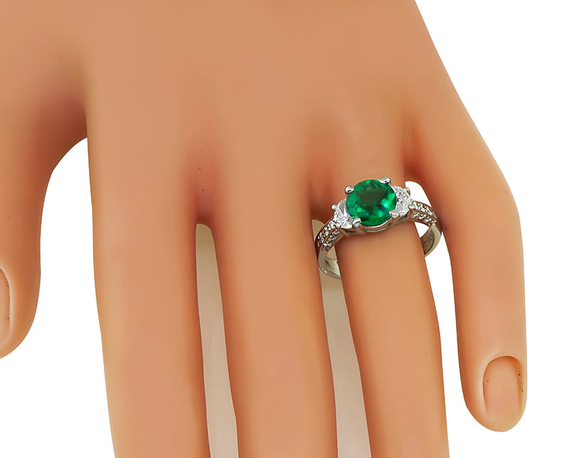 Estate JB Star GIA Certified 2.00ct Zambian Emerald Diamond Engagement Ring