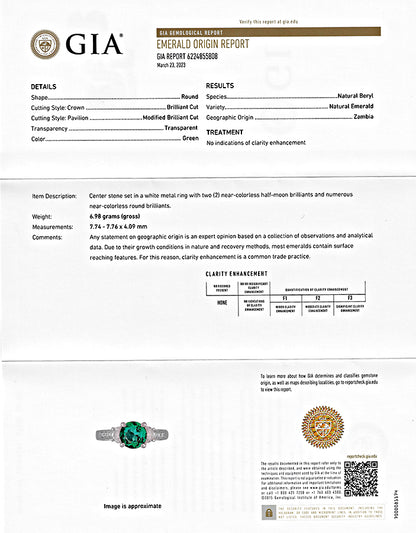 Estate JB Star GIA Certified 2.00ct Zambian Emerald Diamond Engagement Ring