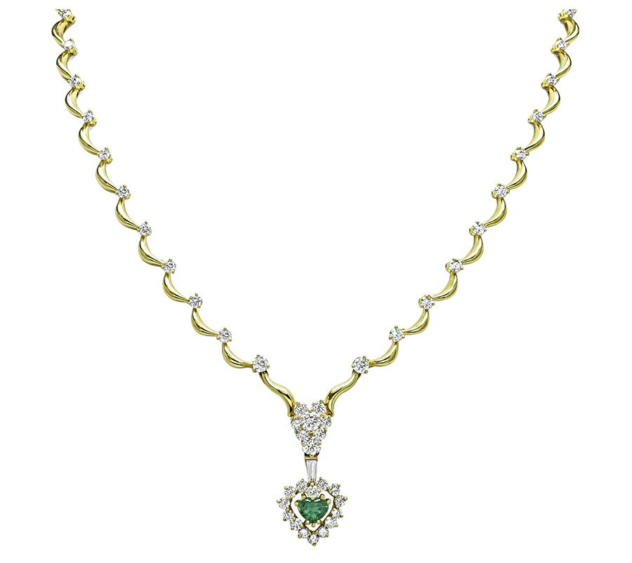 Estate GIA Certified 1.00ct Emerald 4.00ct Diamond Gold Necklace
