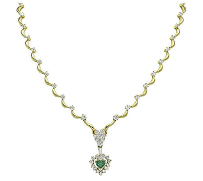 Estate GIA Certified 1.00ct Emerald 4.00ct Diamond Gold Necklace