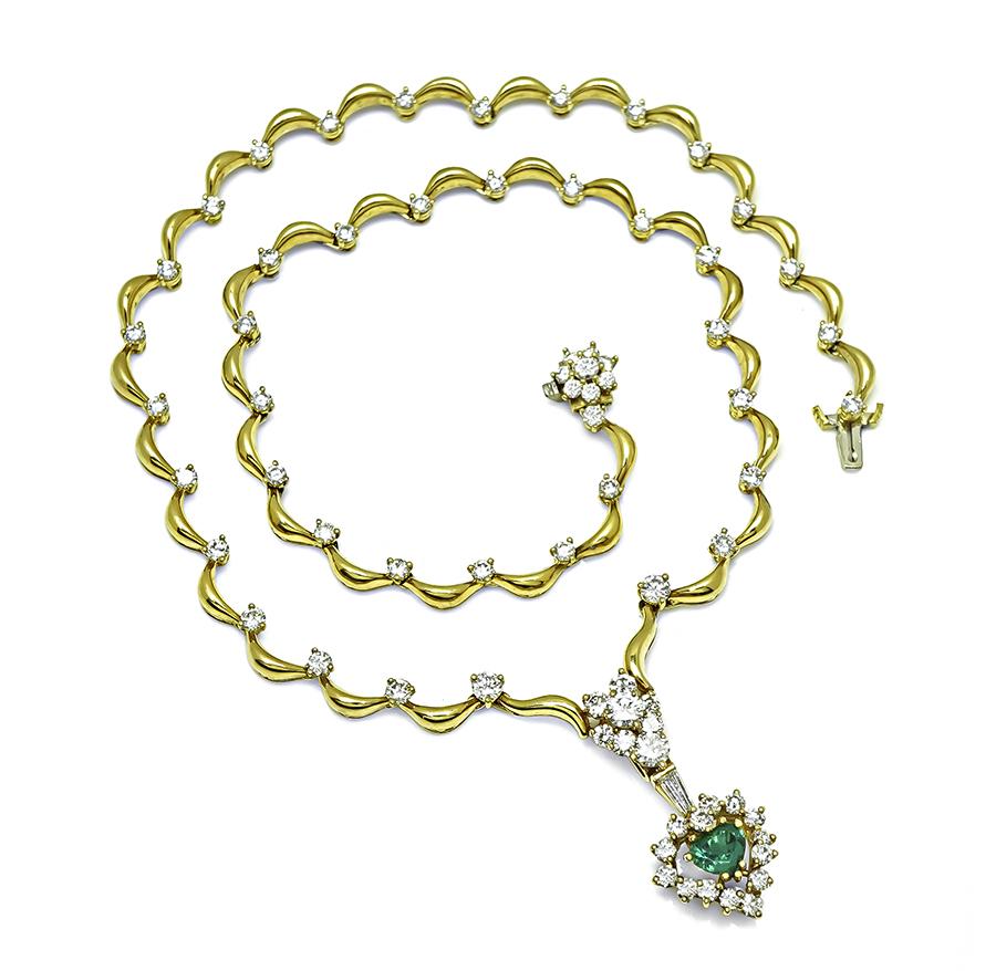 Estate GIA Certified 1.00ct Emerald 4.00ct Diamond Gold Necklace