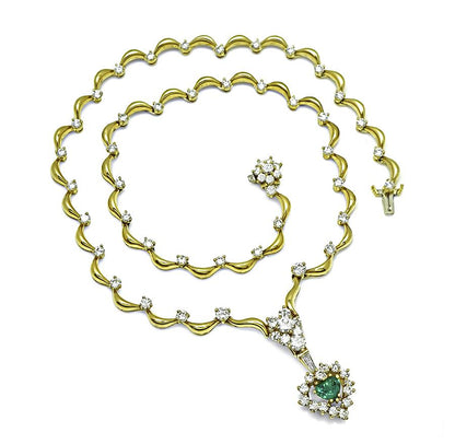 Estate GIA Certified 1.00ct Emerald 4.00ct Diamond Gold Necklace