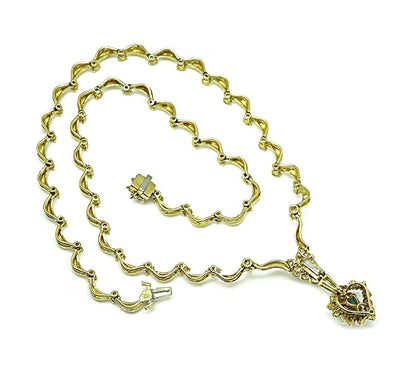 Estate GIA Certified 1.00ct Emerald 4.00ct Diamond Gold Necklace