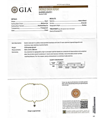 Estate GIA Certified 1.00ct Emerald 4.00ct Diamond Gold Necklace