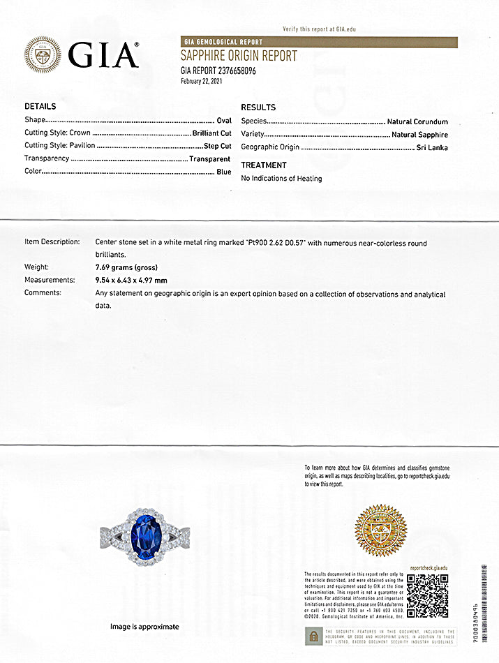 Estate GIA Certified 2.62ct No Heat Sapphire 0.57ct Diamond Engagement Ring