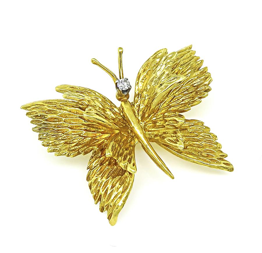 Estate Tiffany & Co Diamond 18k Gold Butterfly Pin