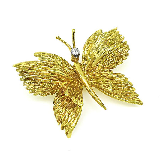 Estate Tiffany & Co Diamond 18k Gold Butterfly Pin