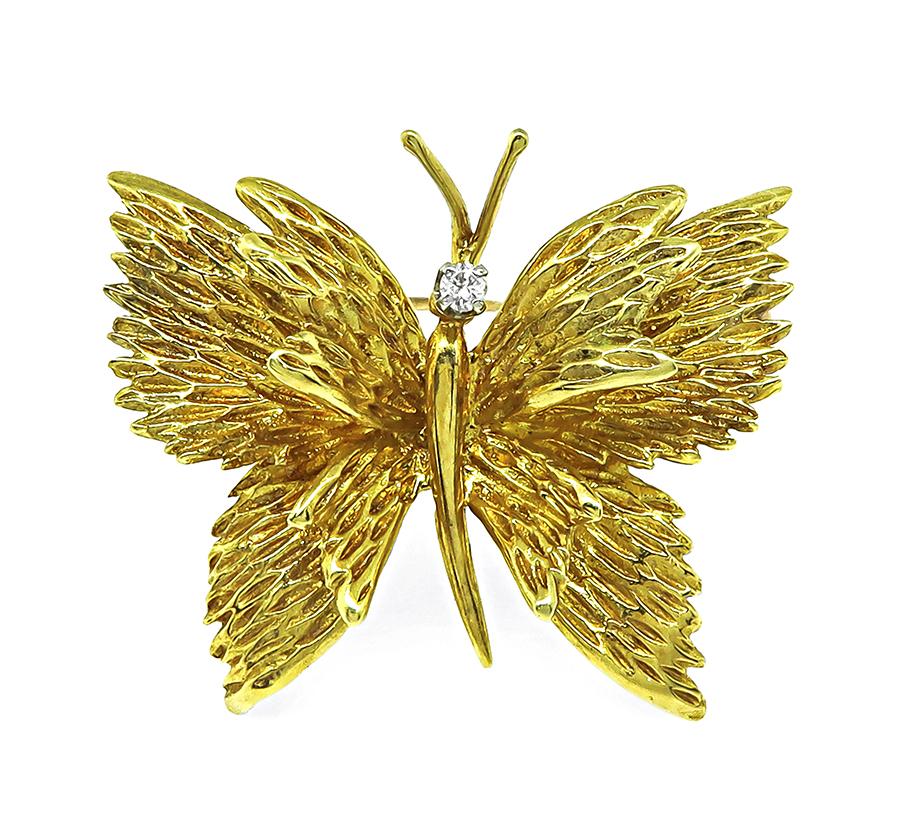 Estate Tiffany & Co Diamond 18k Gold Butterfly Pin