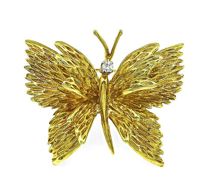 Estate Tiffany & Co Diamond 18k Gold Butterfly Pin