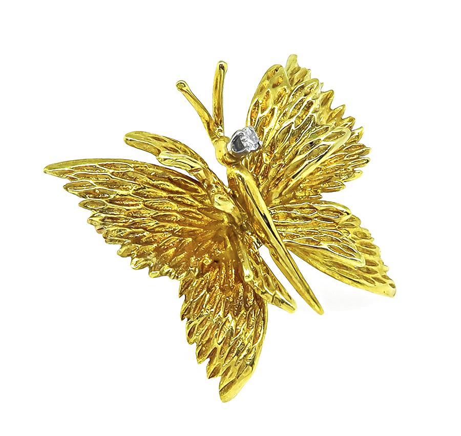 Estate Tiffany & Co Diamond 18k Gold Butterfly Pin