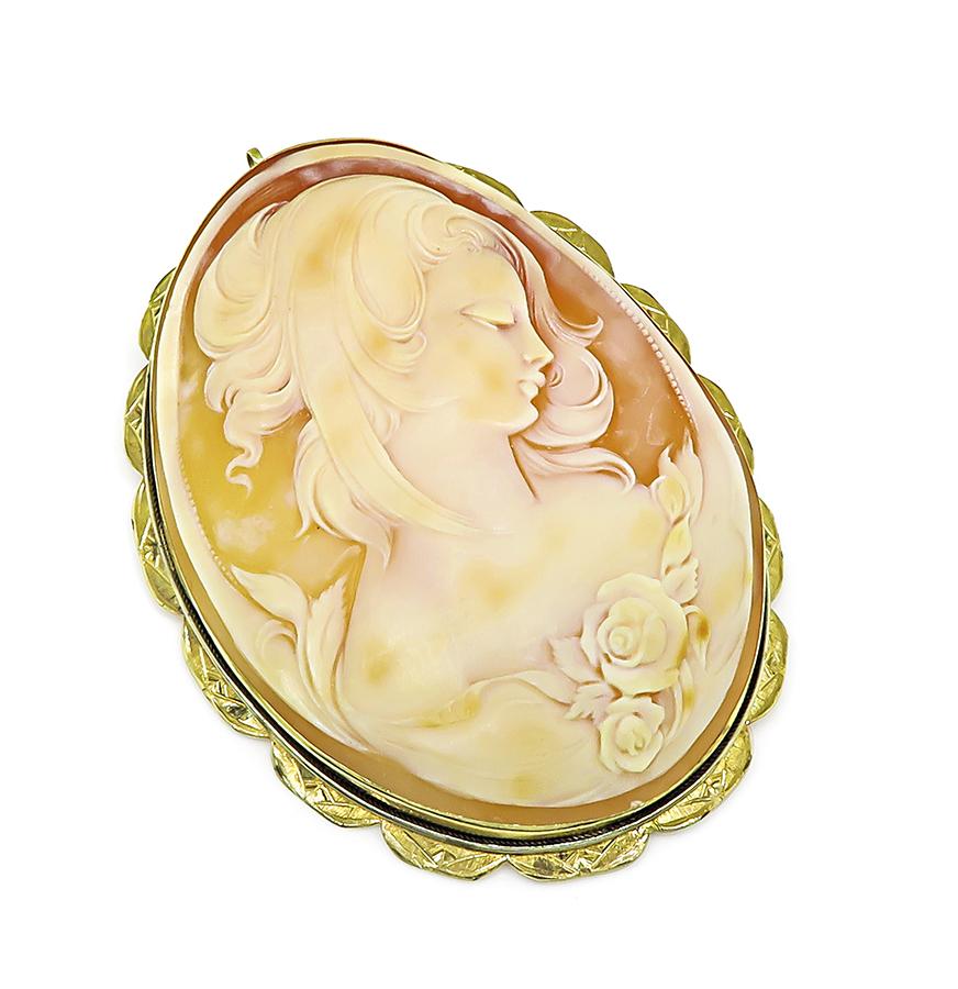 Vintage 14k Yellow Gold Cameo Pin Pendant