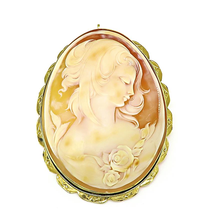Vintage 14k Yellow Gold Cameo Pin Pendant