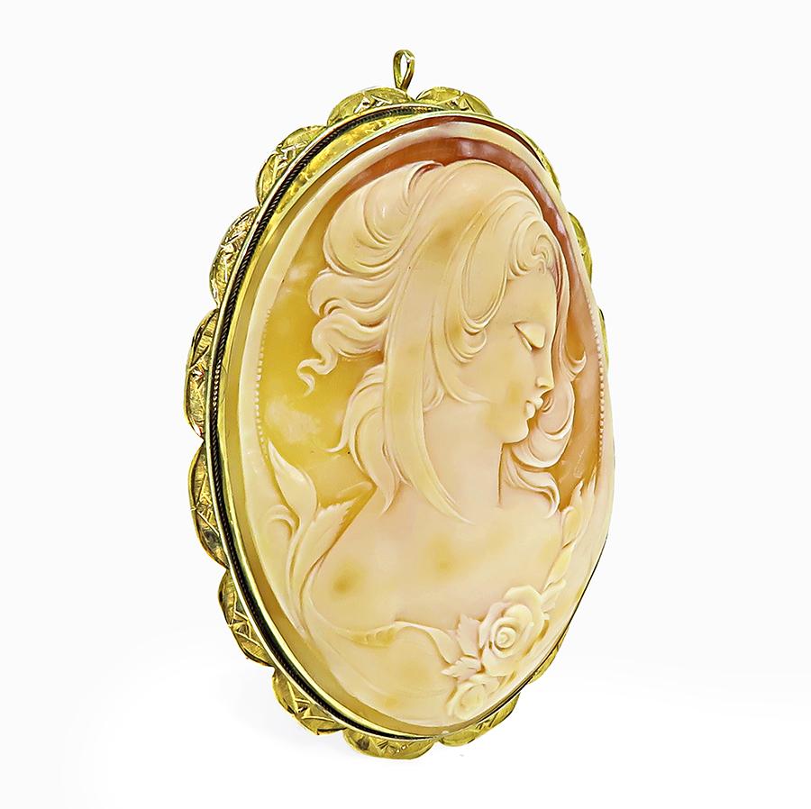 Vintage 14k Yellow Gold Cameo Pin Pendant