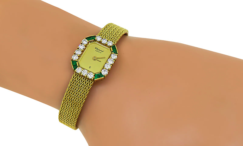 Estate Chopard 0.80ct Diamond Emerald Yellow Gold Watch