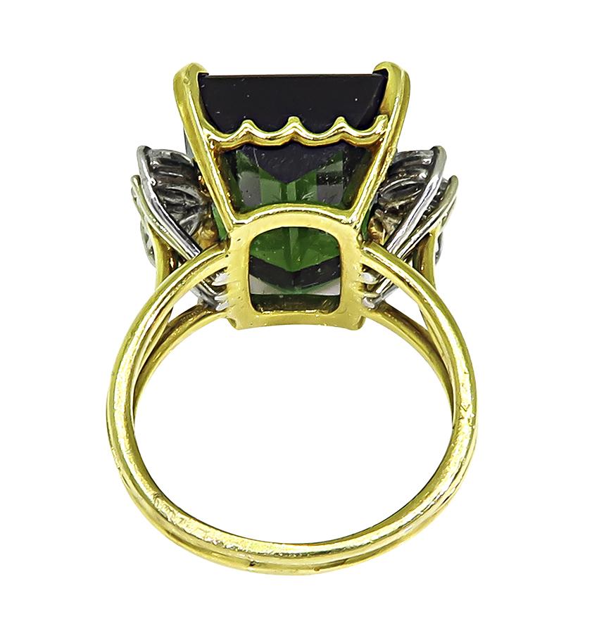 Estate Green Tourmaline 0.50ct Diamond 18k Gold Ring