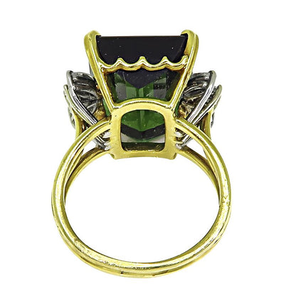 Estate Green Tourmaline 0.50ct Diamond 18k Gold Ring