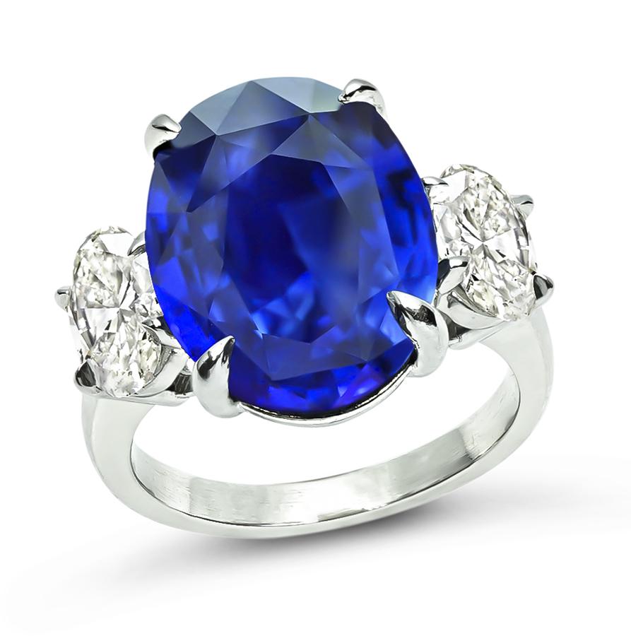 Estate GRS Certified 10.35ct Sapphire 1.53ct Diamond Engagement Ring
