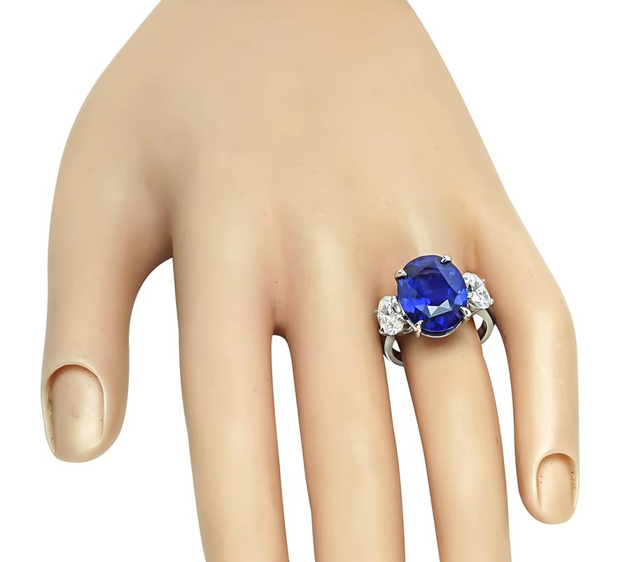 Estate GRS Certified 10.35ct Sapphire 1.53ct Diamond Engagement Ring