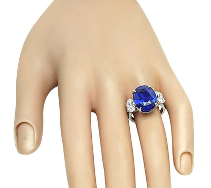 Estate GRS Certified 10.35ct Sapphire 1.53ct Diamond Engagement Ring