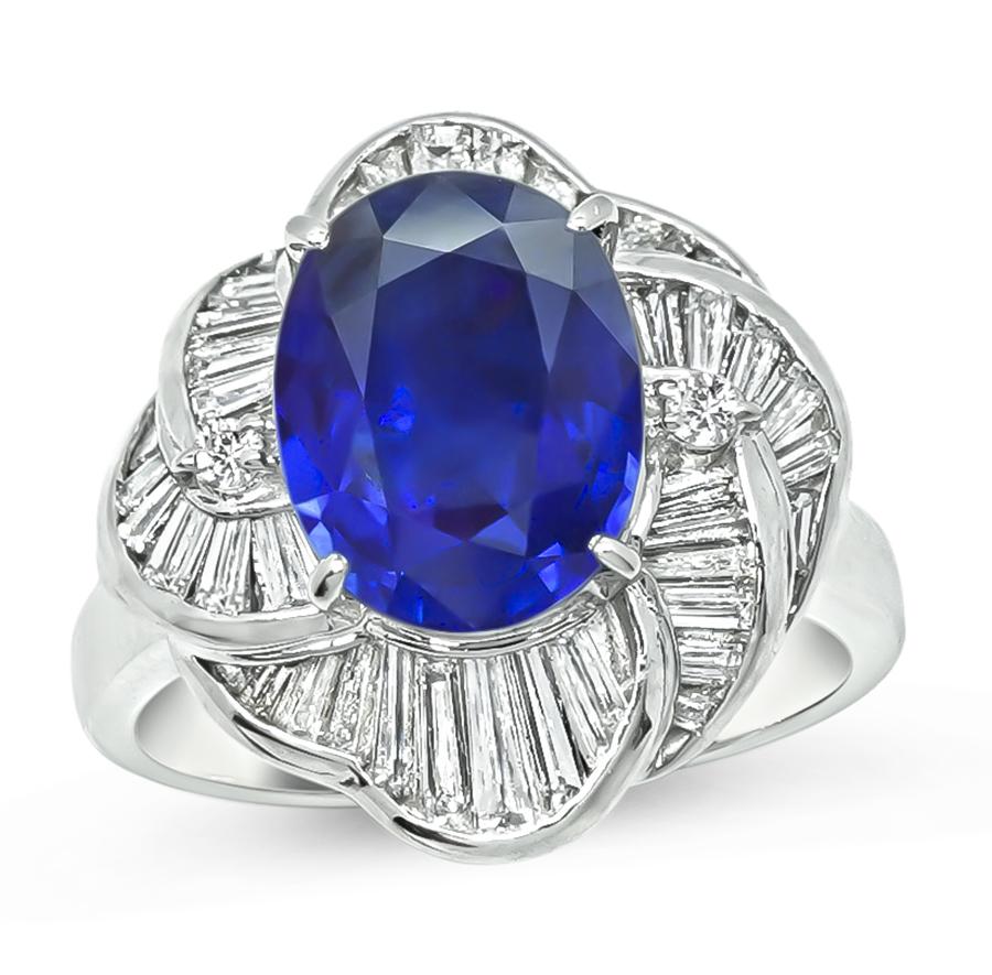 Estate GRS Certified 3.85ct Royal Blue Ceylon Sapphire Diamond Ring