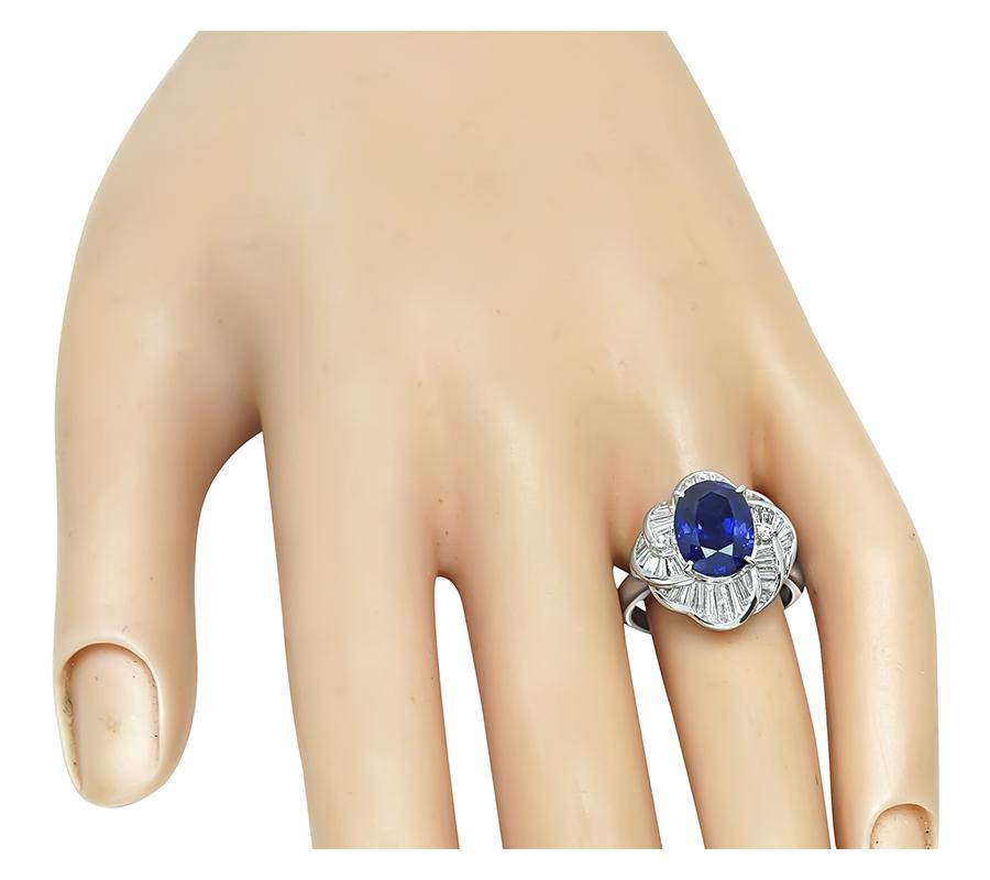 Estate GRS Certified 3.85ct Royal Blue Ceylon Sapphire Diamond Ring