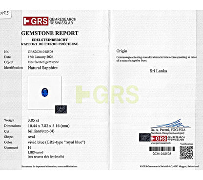 Estate GRS Certified 3.85ct Royal Blue Ceylon Sapphire Diamond Ring