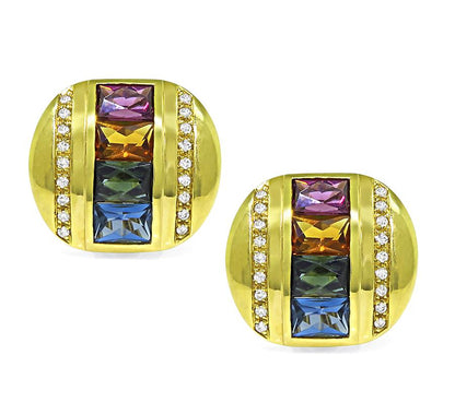 Estate H Stern 6.00ct Multi Color Sapphire Diamond 18k Yellow Gold Earrings