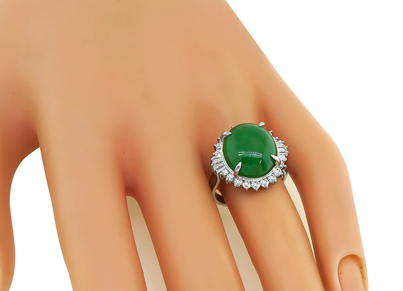 Estate 7.71ct Jade 0.78ct Diamond Ring