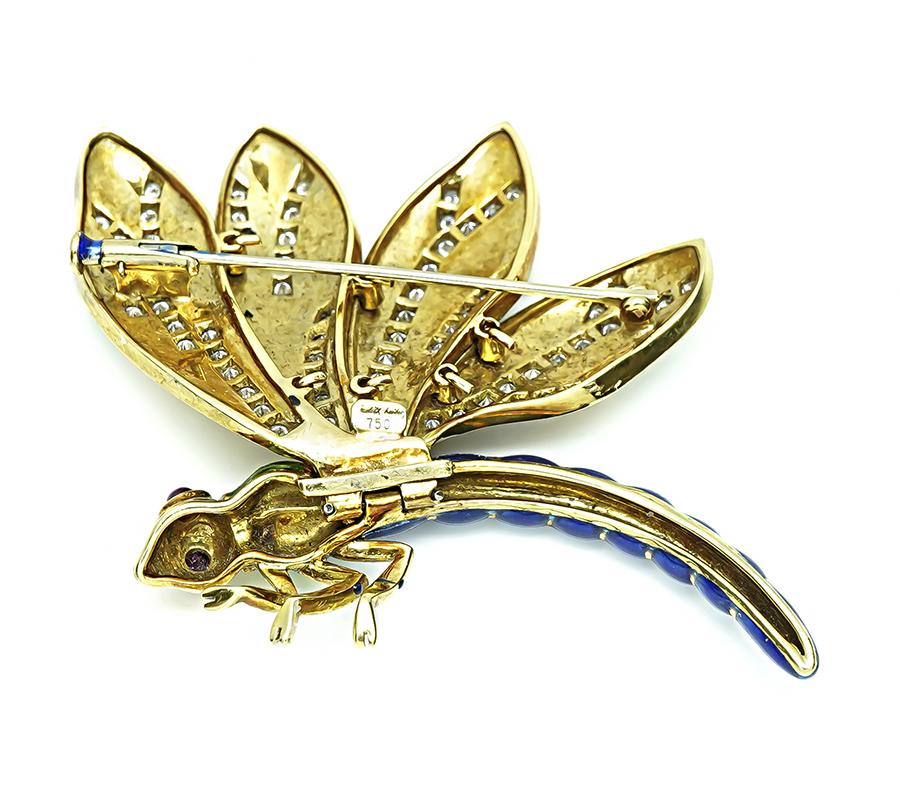 Estate Judith Lieber 2.00ct Diamond Enamel Gold Dragonfly Pin