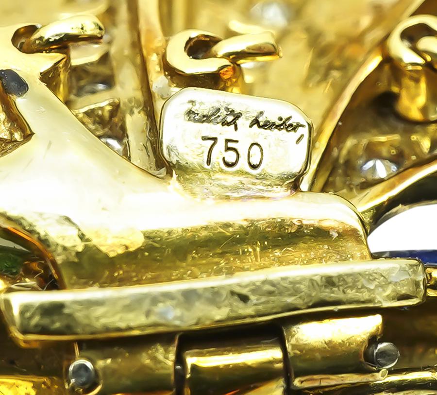 Estate Judith Lieber 2.00ct Diamond Enamel Gold Dragonfly Pin