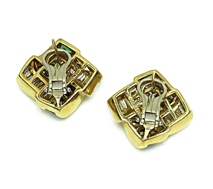 Estate Krypell 2.00ct Diamond 0.95ct Emerald 0.85ct Sapphire Earrings