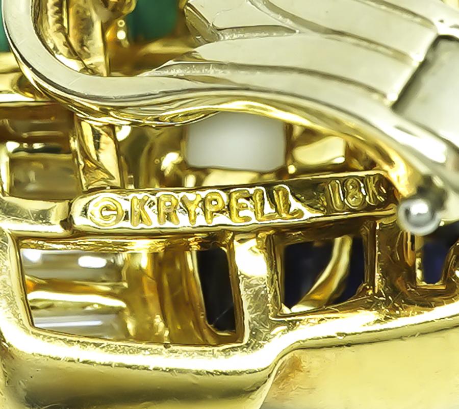 Estate Krypell 2.00ct Diamond 0.95ct Emerald 0.85ct Sapphire Earrings