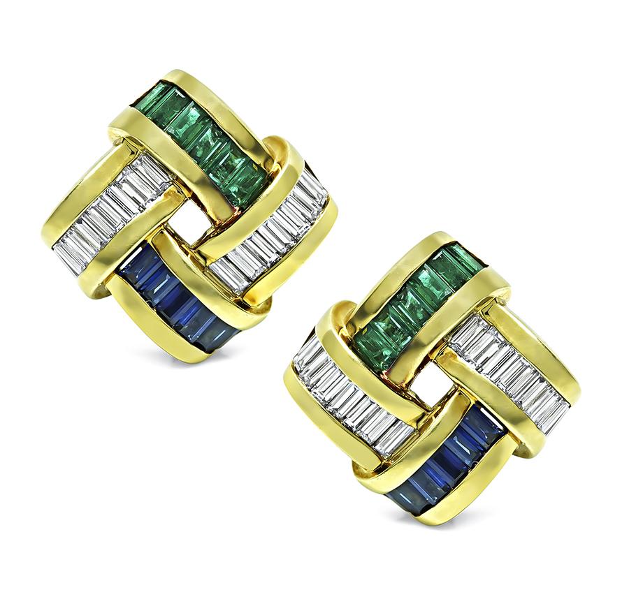 Estate Krypell 2.00ct Diamond 0.95ct Emerald 0.85ct Sapphire Earrings