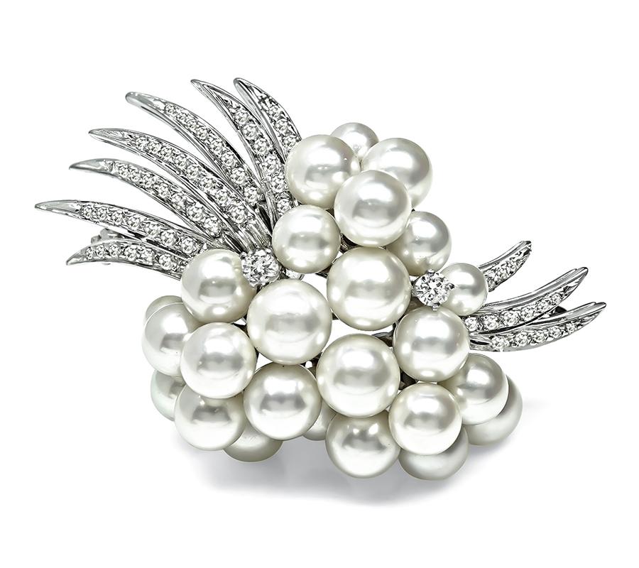 Estate Kurt Wayne 1.00ct Diamond Pearl Pin