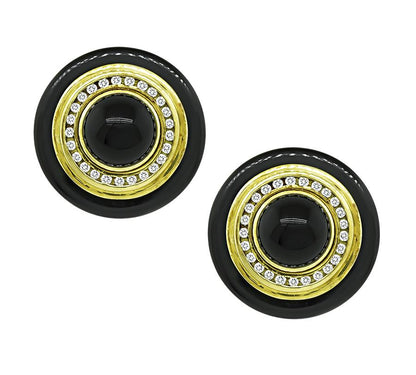 Estate Lagos 1.50ct Diamond Onyx Interchangeable Center Gold Earrings