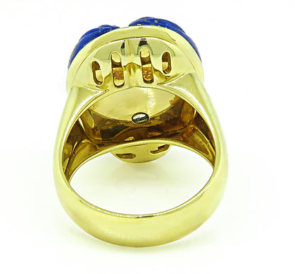 Estate 0.66ct Diamond Lapis Coral Gold Scarab Ring