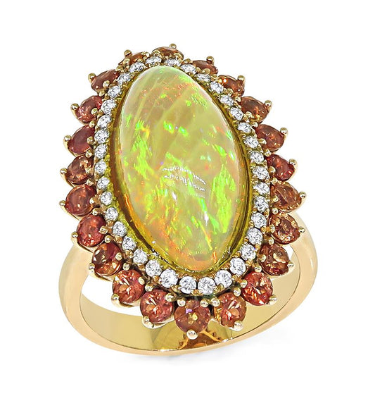 Estate Mexican Opal 0.70ct Diamond Morganite 14k Rose Gold Ring