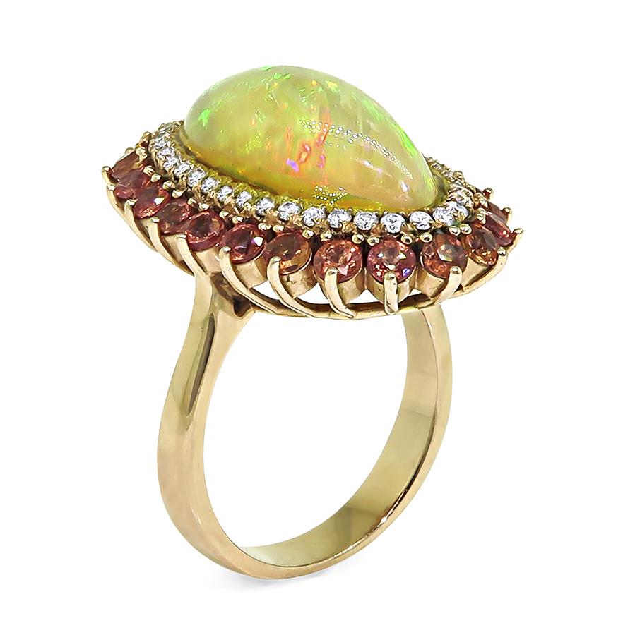 Estate Mexican Opal 0.70ct Diamond Morganite 14k Rose Gold Ring