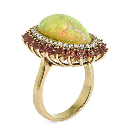 Estate Mexican Opal 0.70ct Diamond Morganite 14k Rose Gold Ring