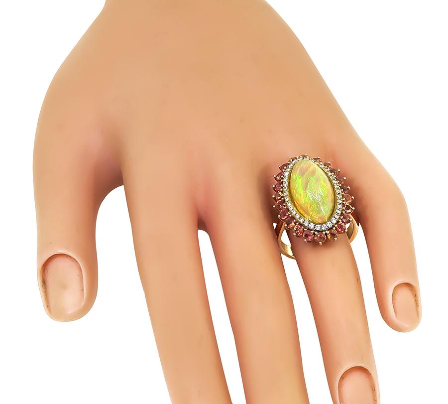 Estate Mexican Opal 0.70ct Diamond Morganite 14k Rose Gold Ring